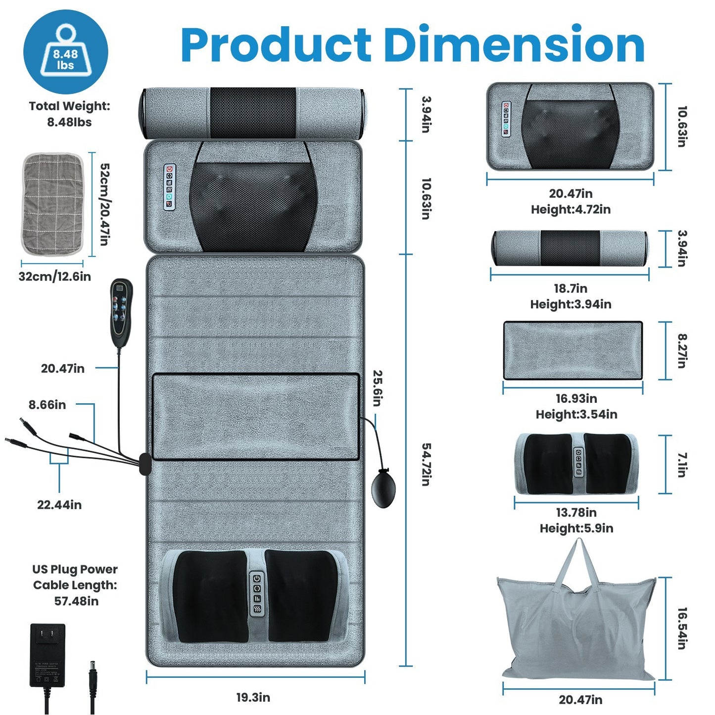 Full-Body Massage Mat with Heat, Neck & Foot Units