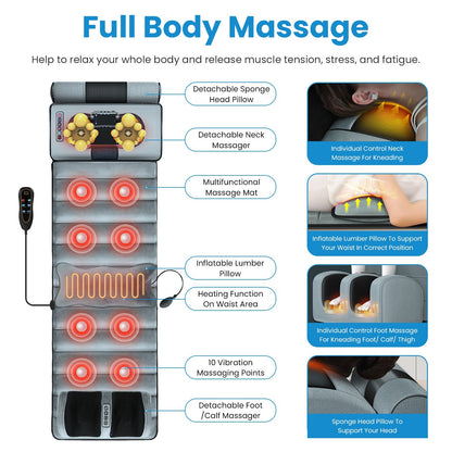 Full-Body Massage Mat with Heat, Neck & Foot Units